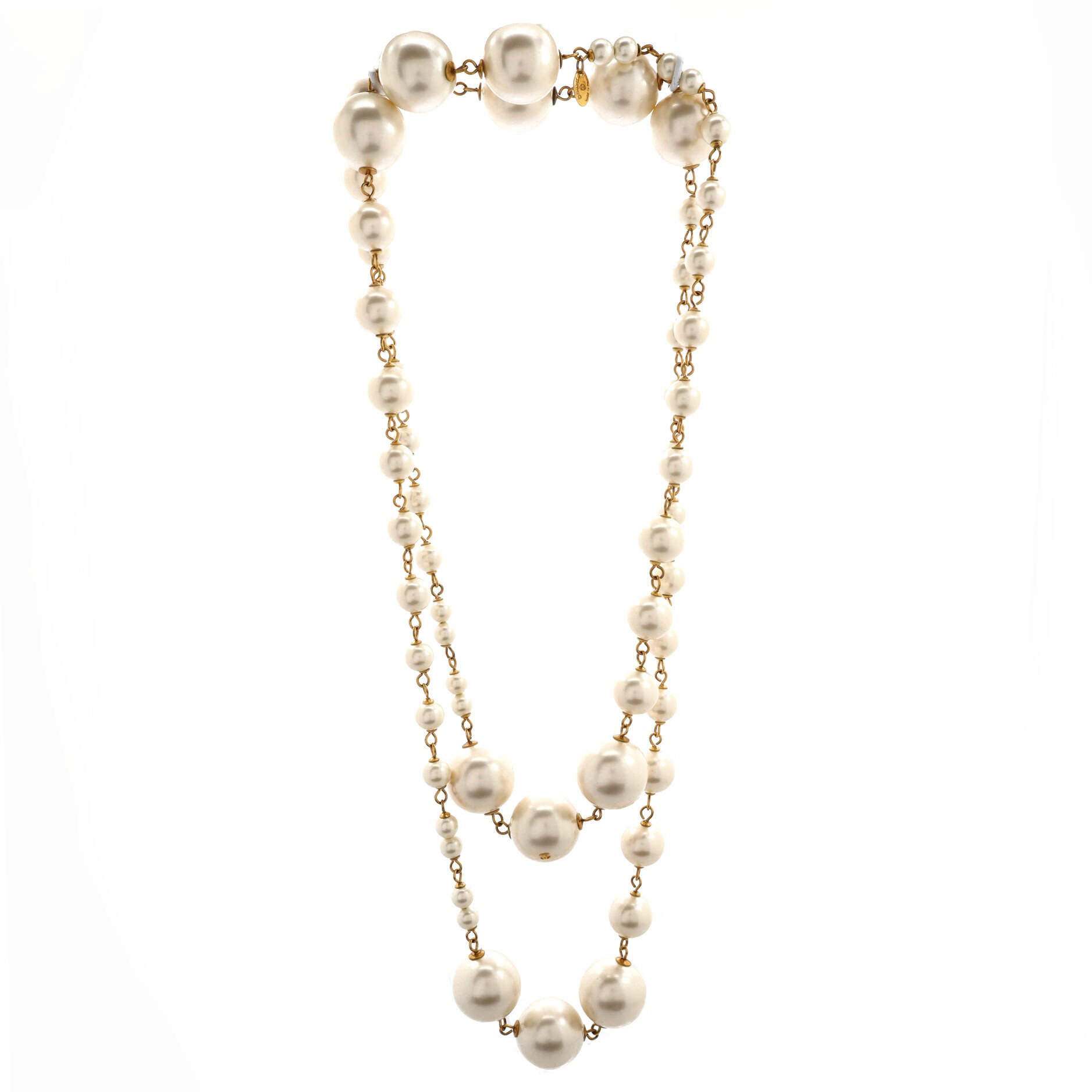 CC Long Necklace Faux Pearls and Metal