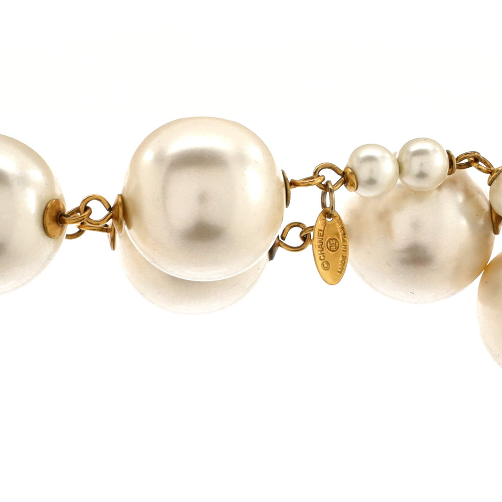 CC Long Necklace Faux Pearls and Metal