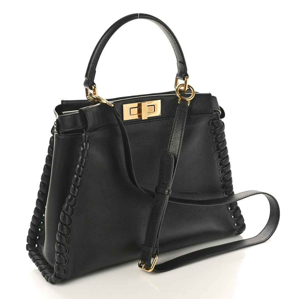 Vitello Seta Lace Up Medium Peekaboo Iconic Satchel Black