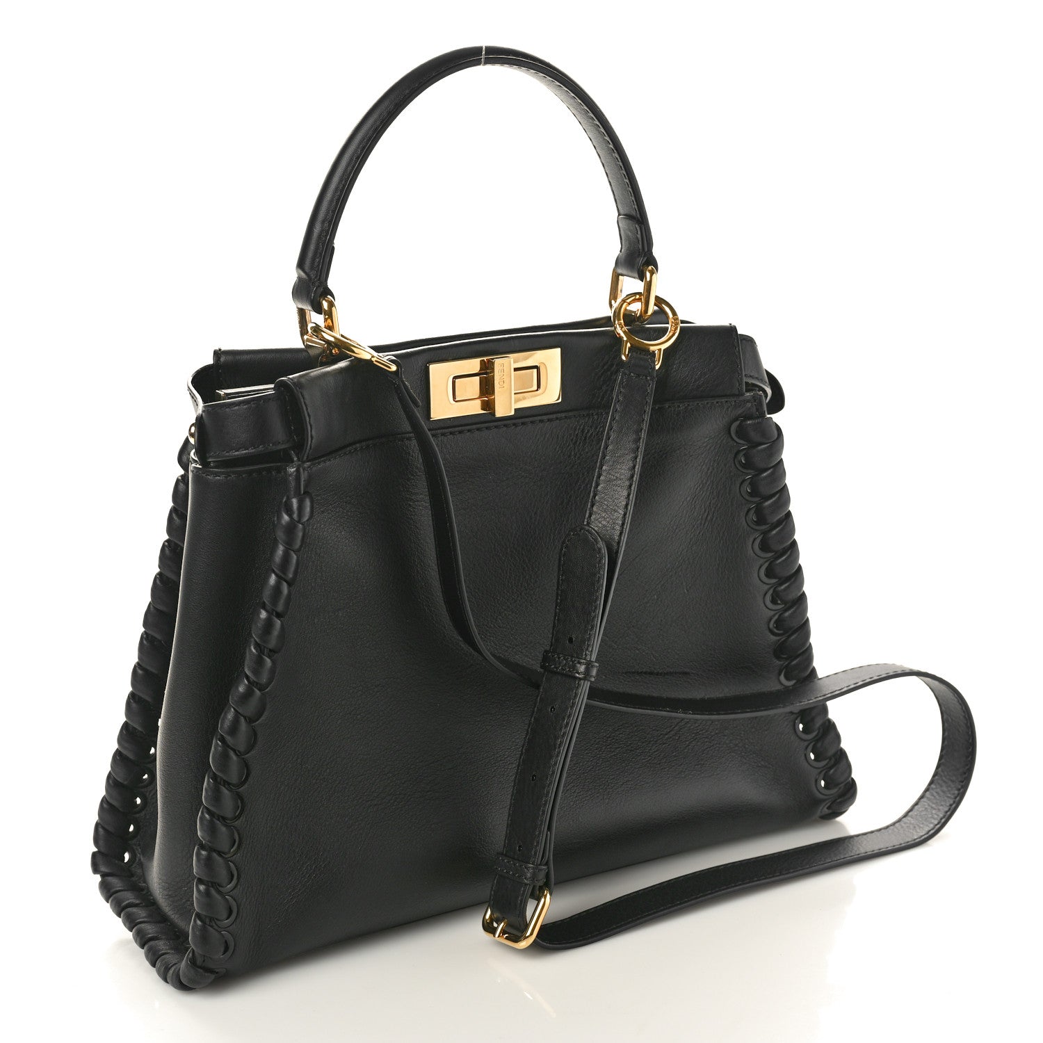 Vitello Seta Lace Up Medium Peekaboo Iconic Satchel Black