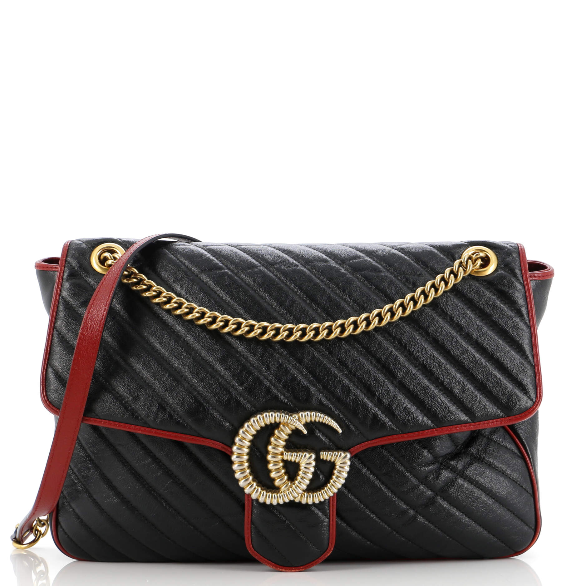 GG Marmont Flap Bag Diagonal Quilted Leather Large