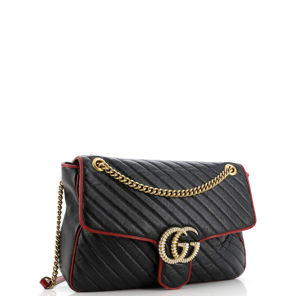 GG Marmont Flap Bag Diagonal Quilted Leather Large