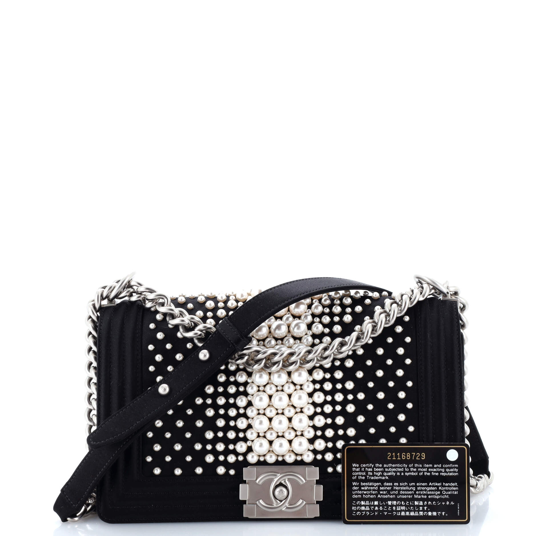 Boy Flap Bag Pearl Embellished Satin Old Medium
