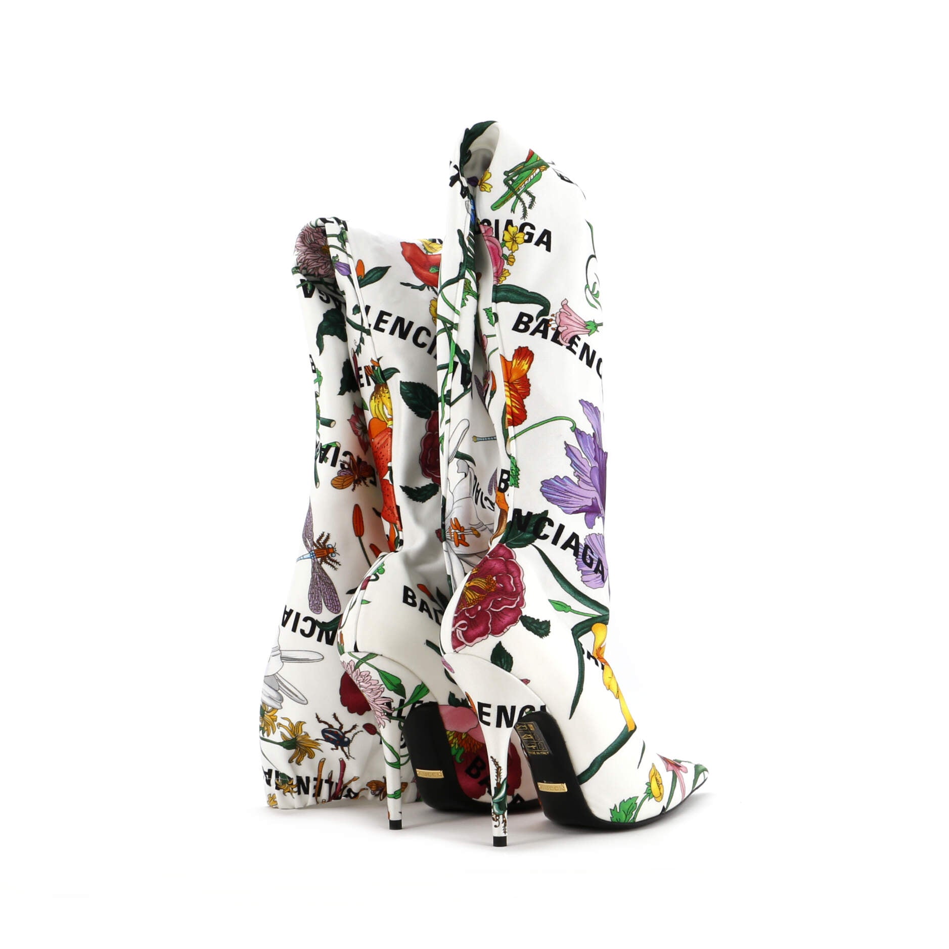 x Balenciaga The Hacker Project Women's Knife Thigh High Boots Flora Fabric