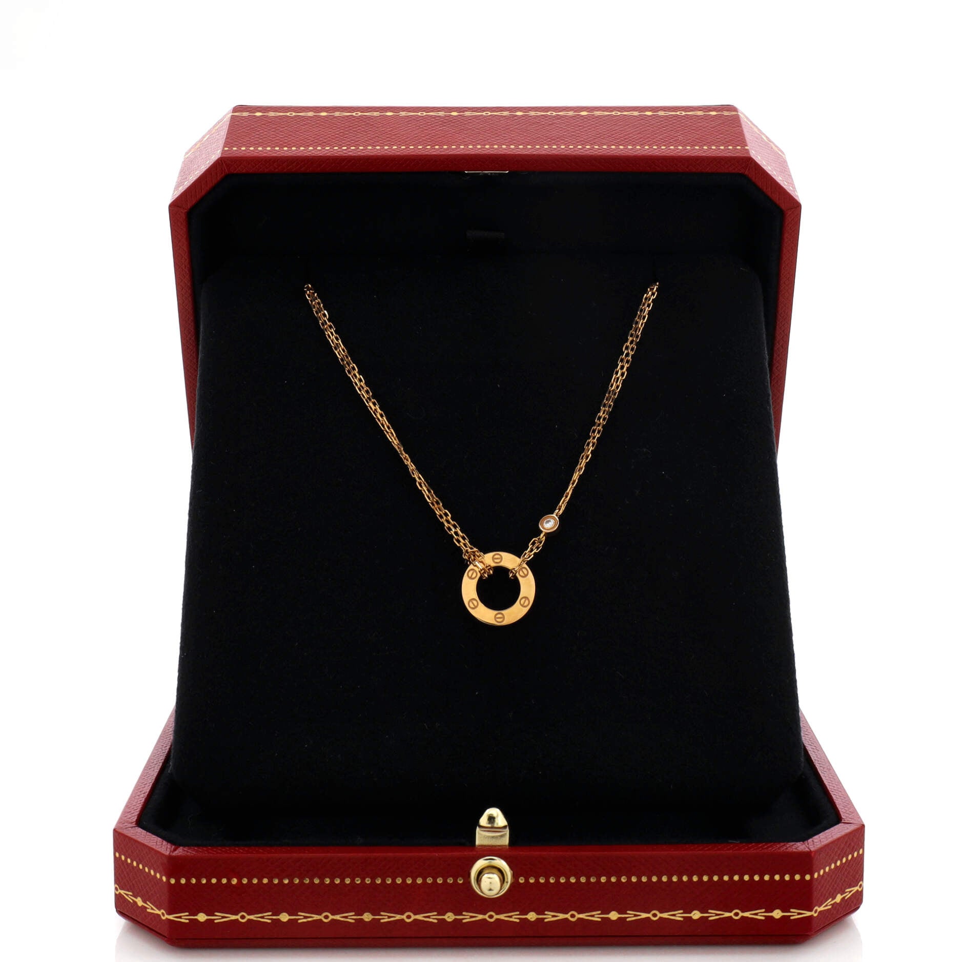 2 Diamonds Love Pendant Necklace 18K Yellow Gold and Diamonds