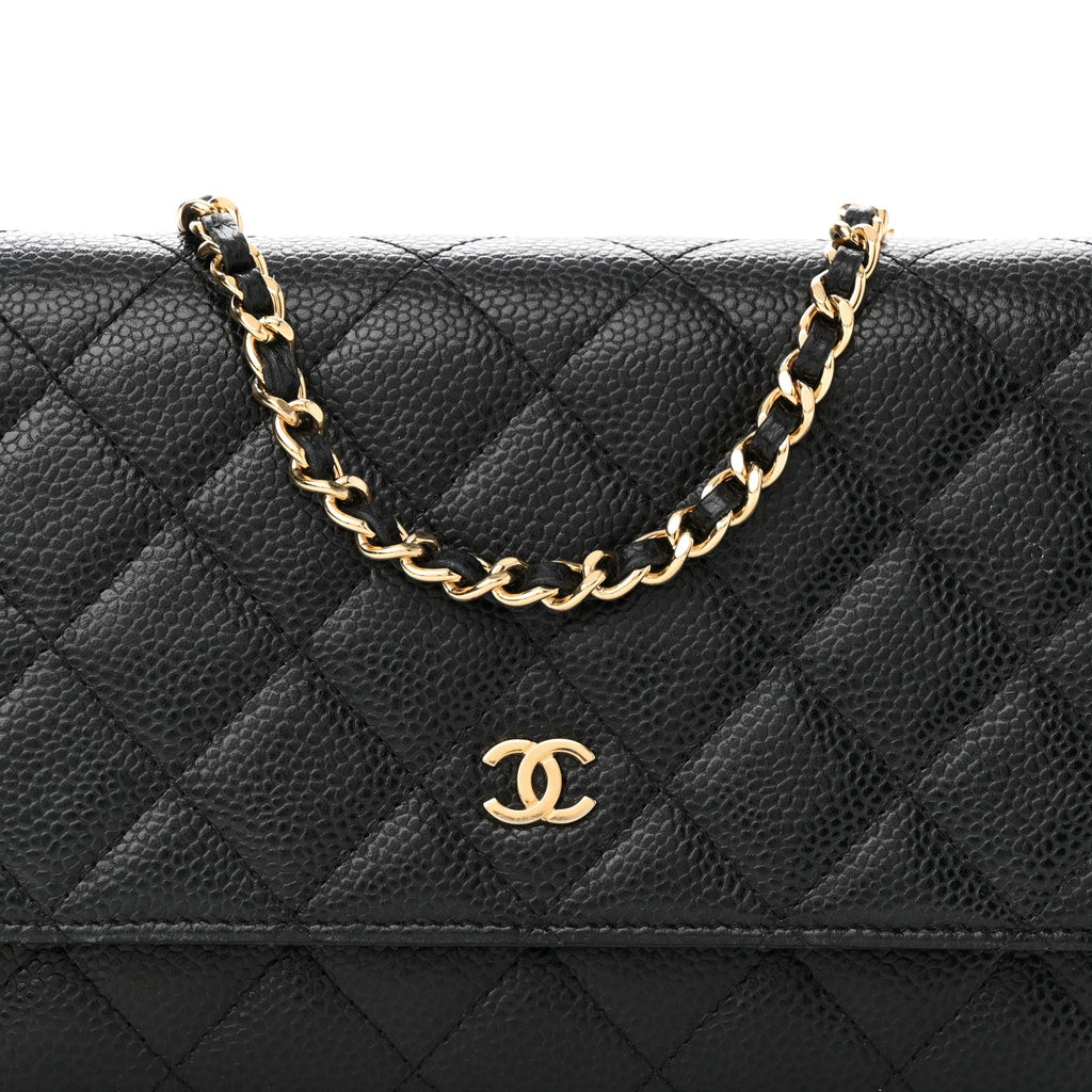 Caviar Quilted Wallet on Chain WOC Black