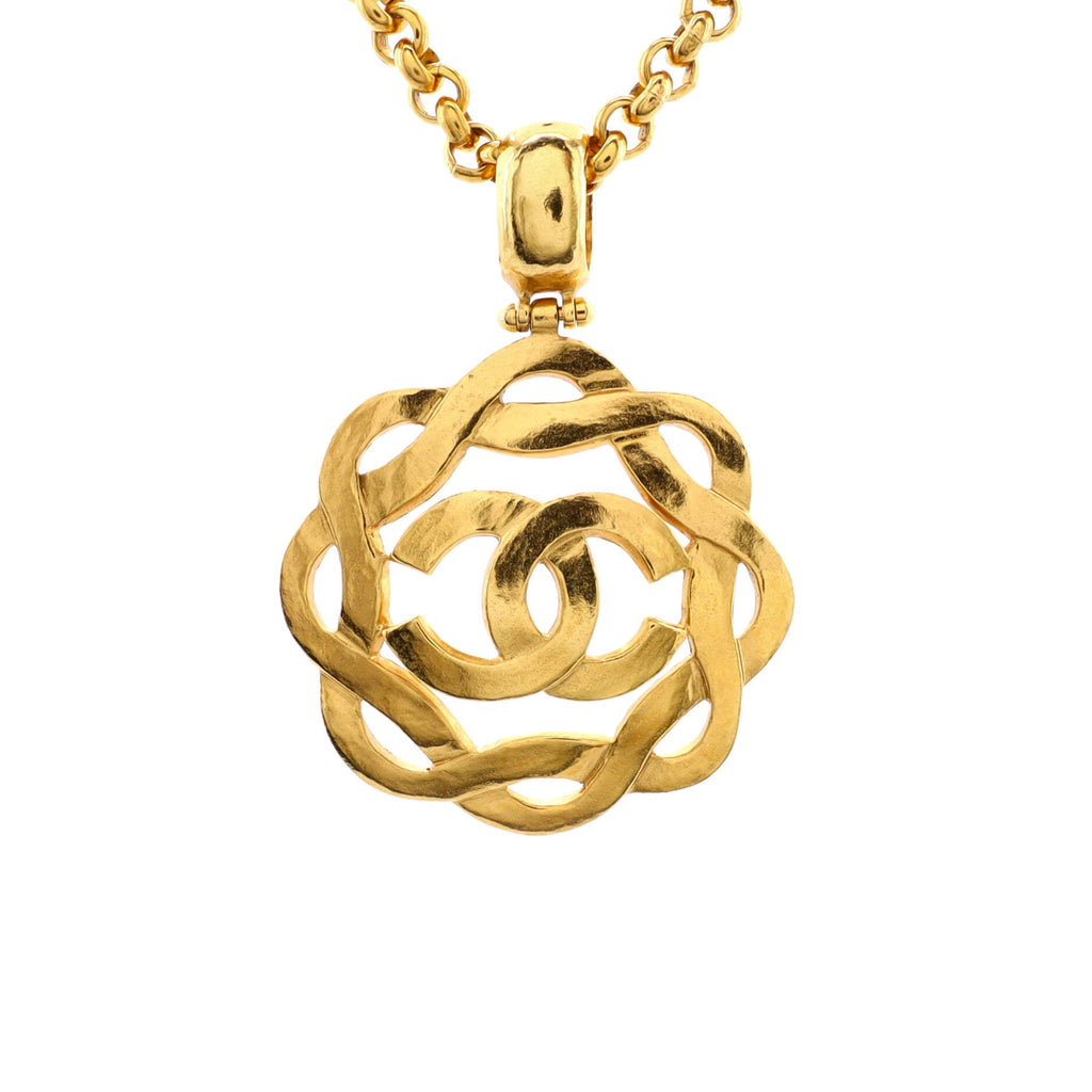 Vintage CC Round Pendant Long Necklace Metal