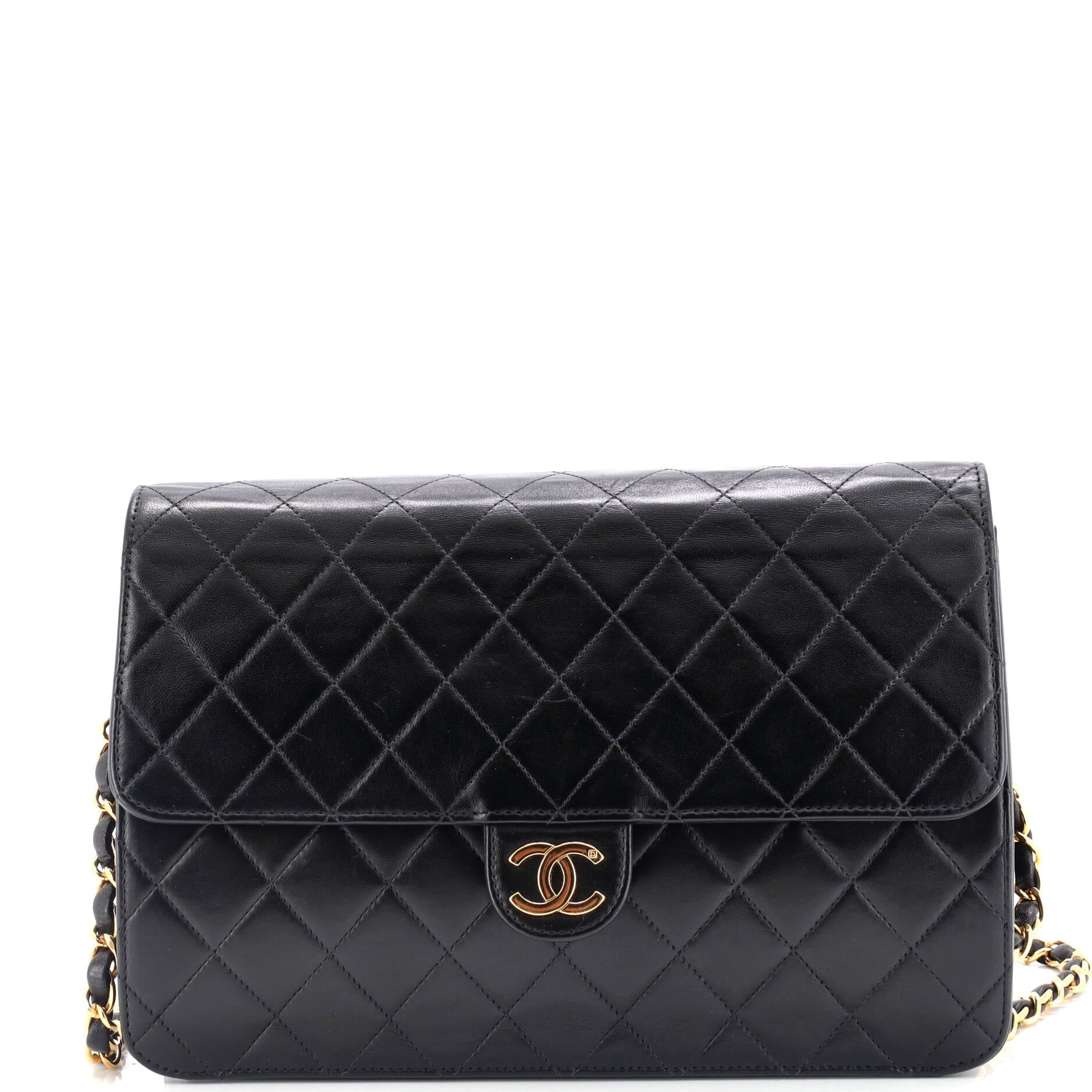 Vintage Clutch with Chain Quilted Leather Medium