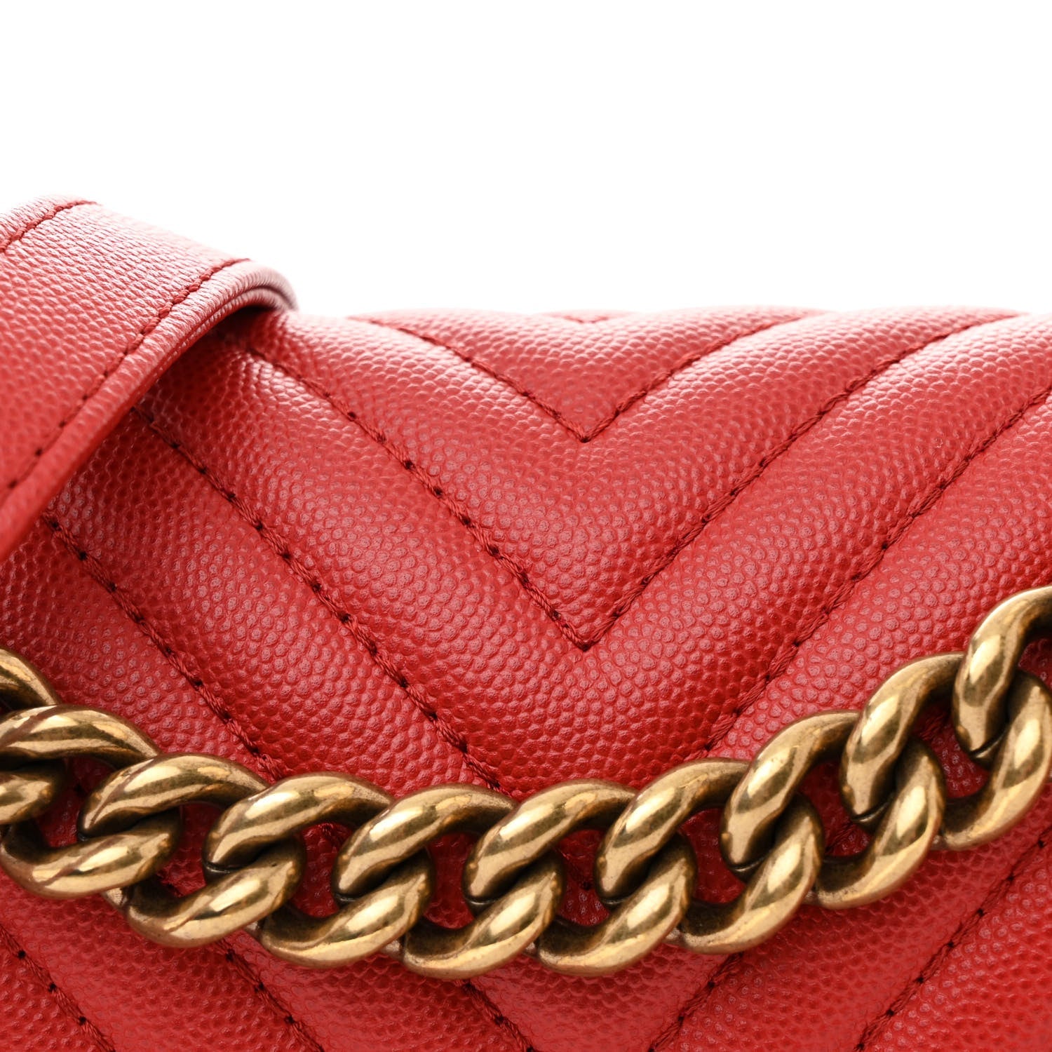 Caviar Chevron Quilted Braided Medium Boy Flap Red