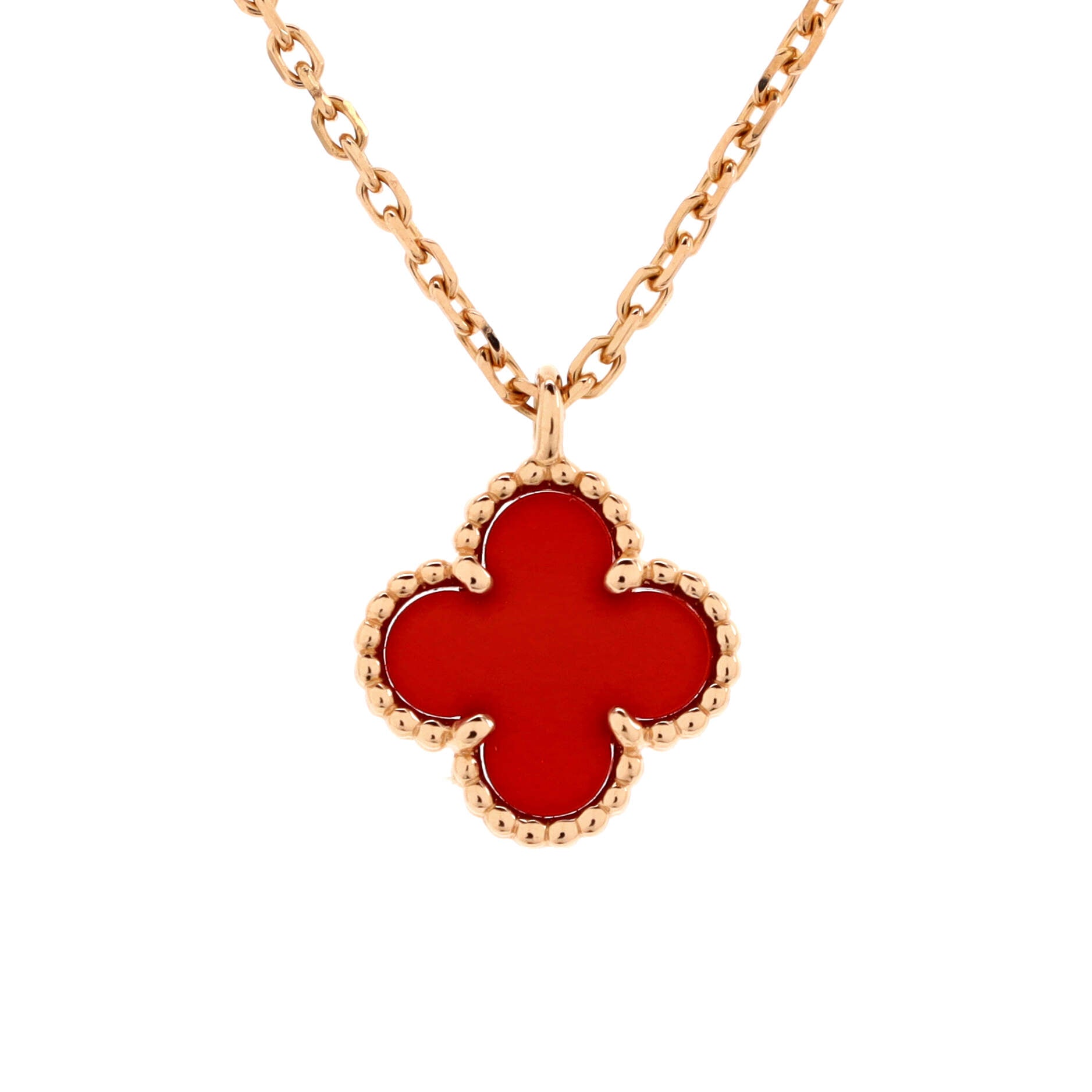 Sweet Alhambra Pendant Necklace 18K Rose Gold and Carnelian