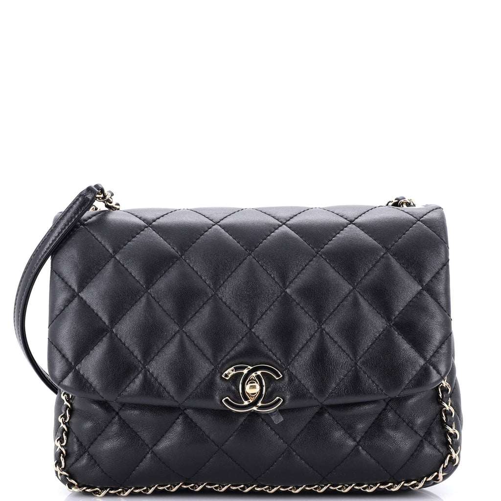 Chain Frame Enamel CC Flap Bag Quilted Lambskin Medium