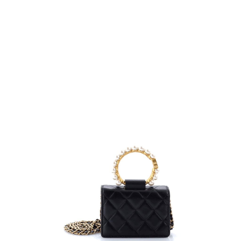 Pearl Crown Clutch with Chain Quilted Lambskin