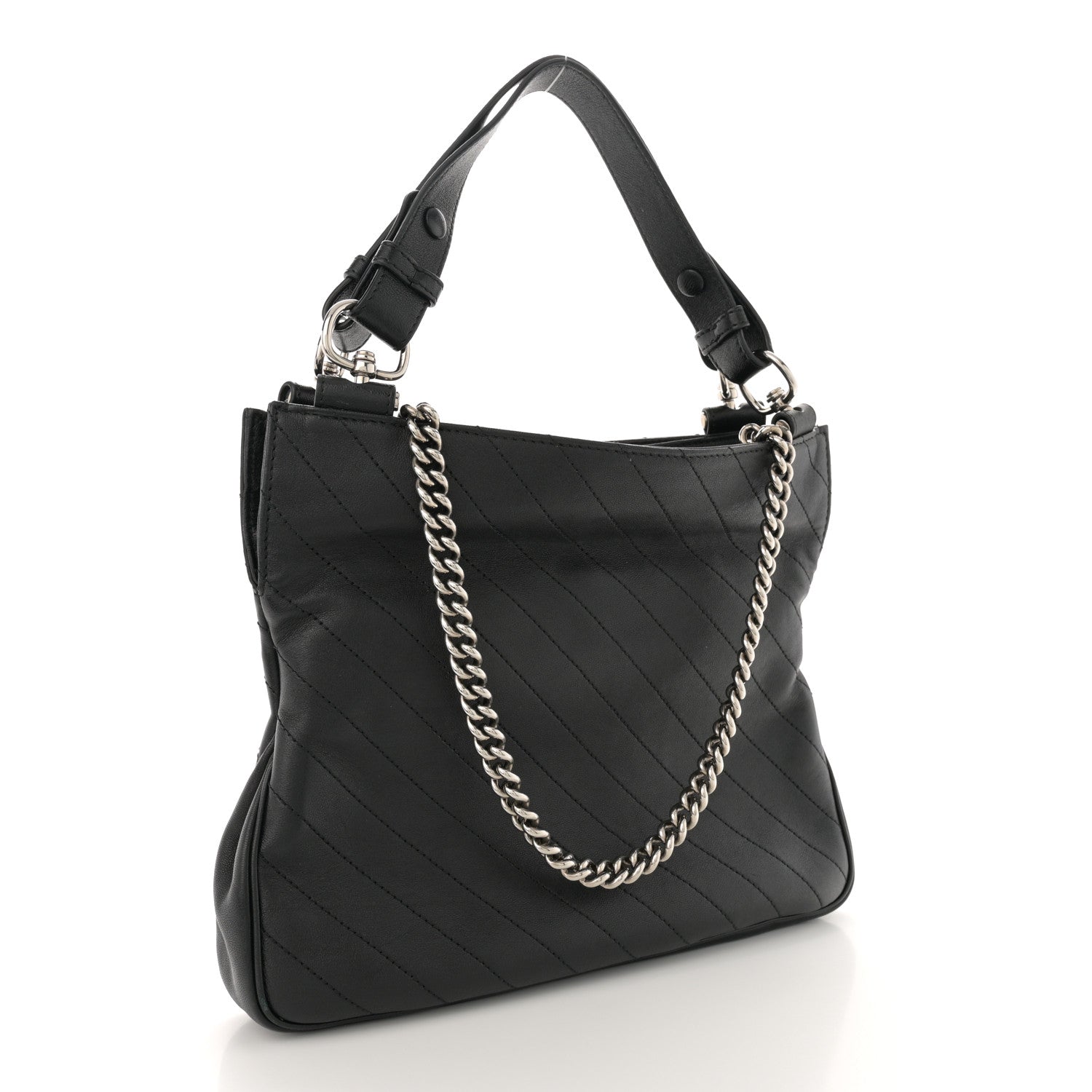 Sakai Be Green Calfskin Diagonal Stitched Small Blondie Tote Black