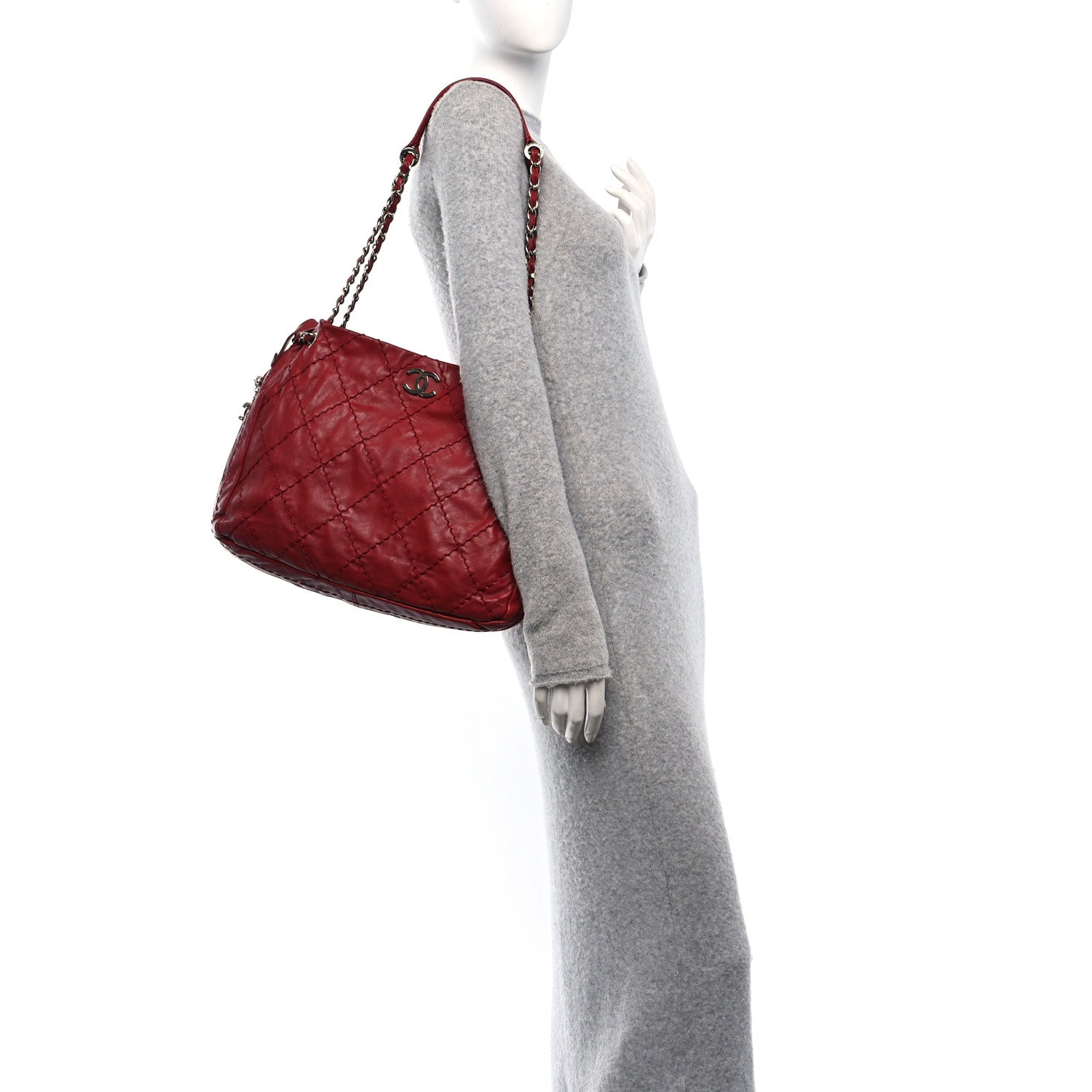 Lambskin Stitched Expandable Tote Red