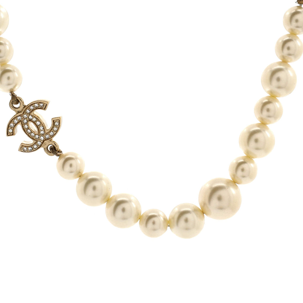 CC Station Short Necklace Faux Pearls and Metal with Crystals