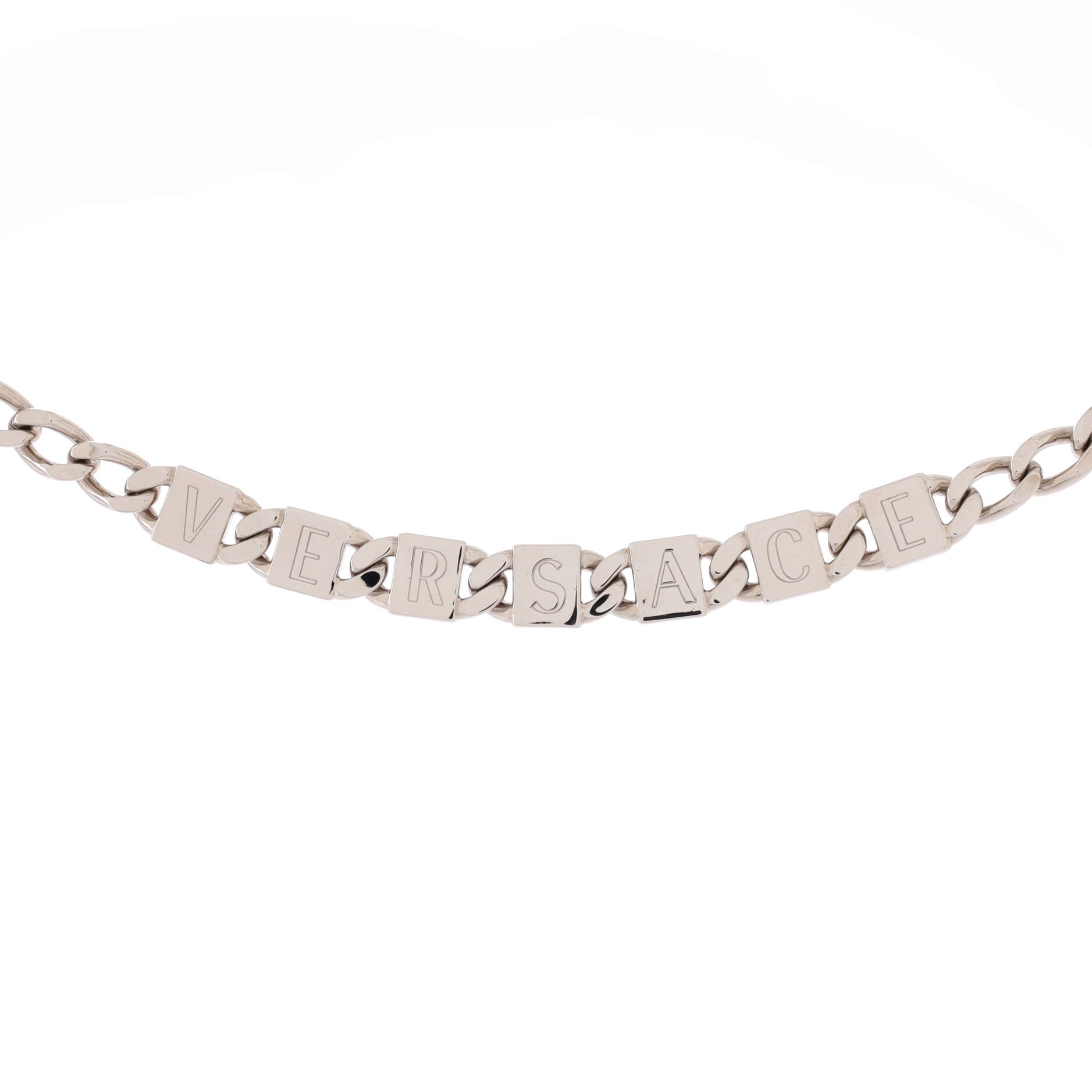 Logo Letters Tile Chain Link Necklace Metal