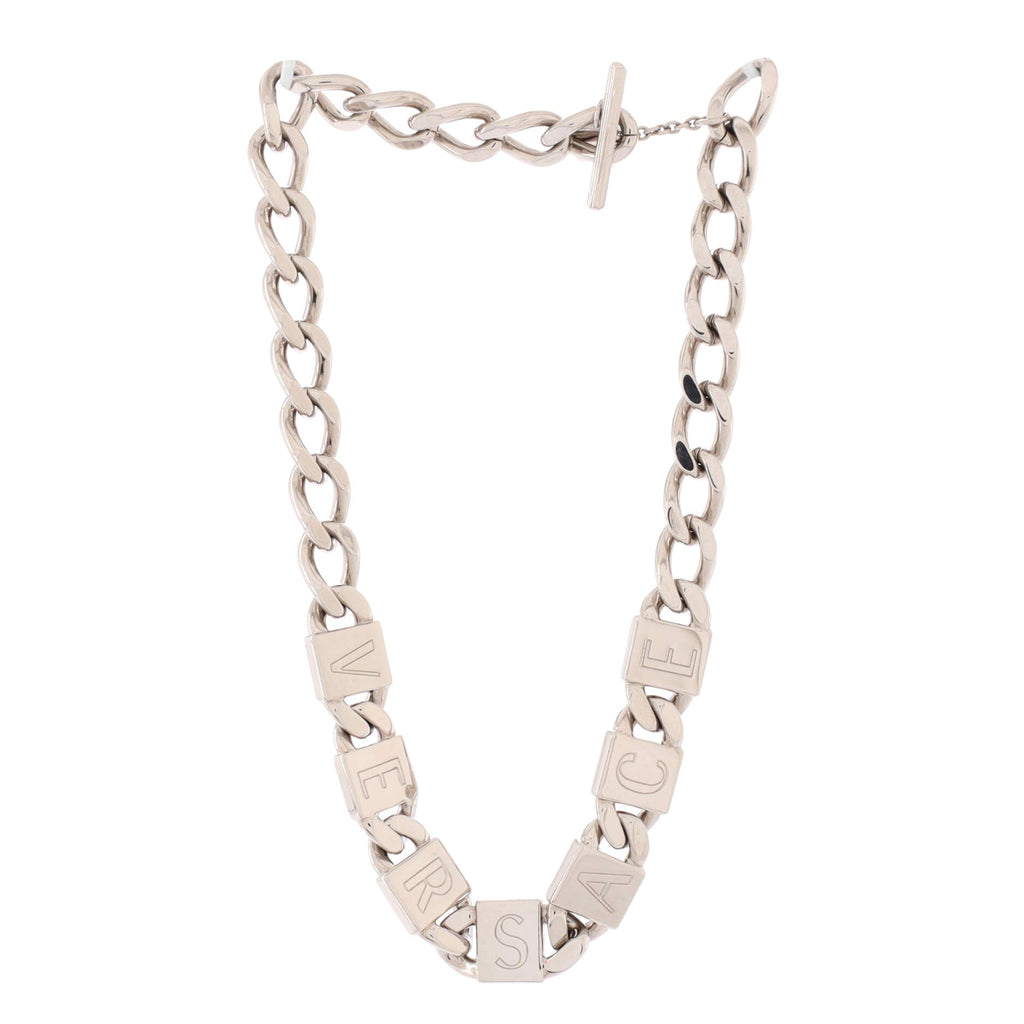 Logo Letters Tile Chain Link Necklace Metal