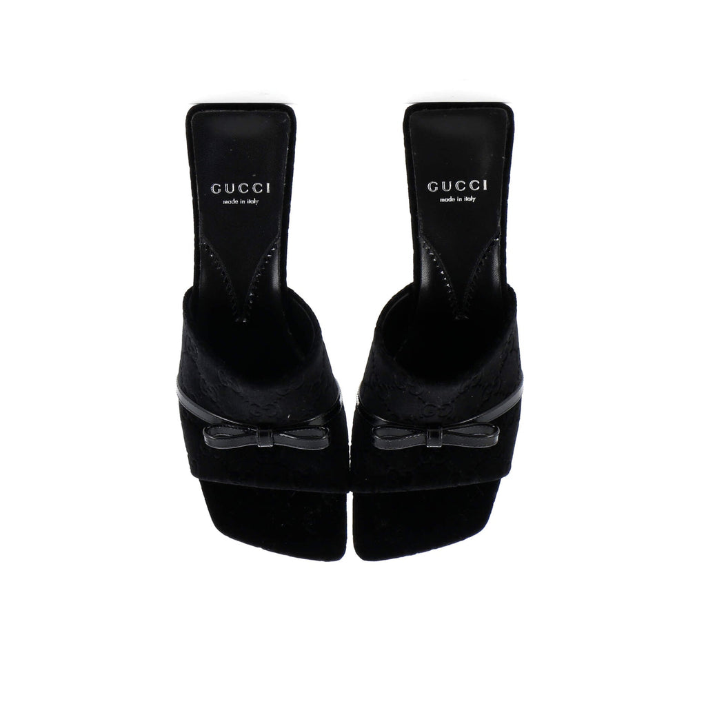 Women's Bow Slide Heeled Sandals GG Velvet
