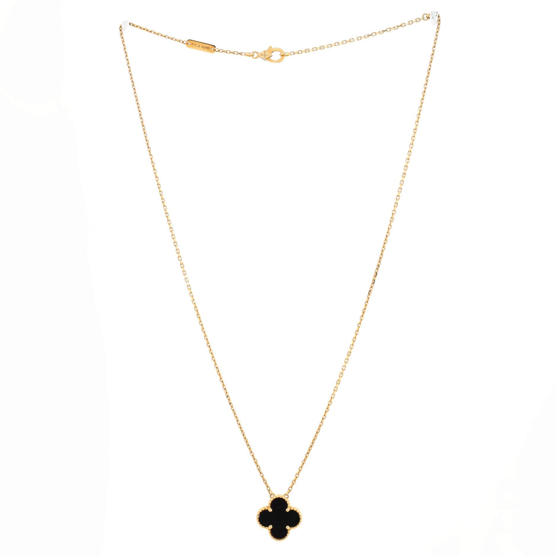 Vintage Alhambra Pendant Necklace 18K Yellow Gold and Onyx