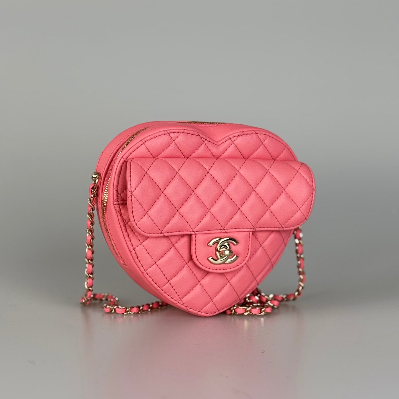 Chanel Pink Heart Bag in Lambskin Leather with Gold Hardware Large Size