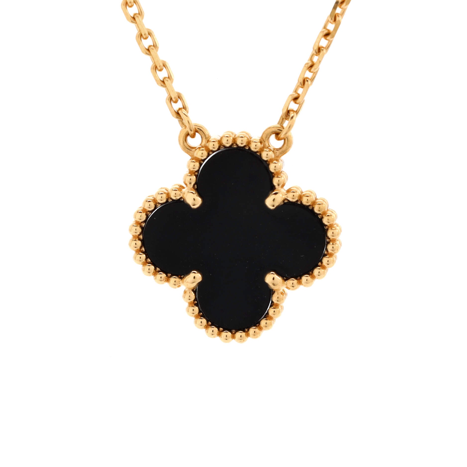 Vintage Alhambra Pendant Necklace 18K Yellow Gold and Onyx