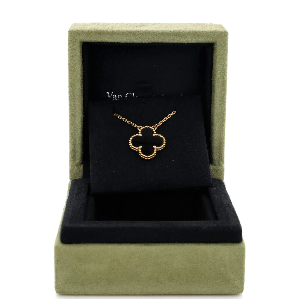 Vintage Alhambra Pendant Necklace 18K Yellow Gold and Onyx