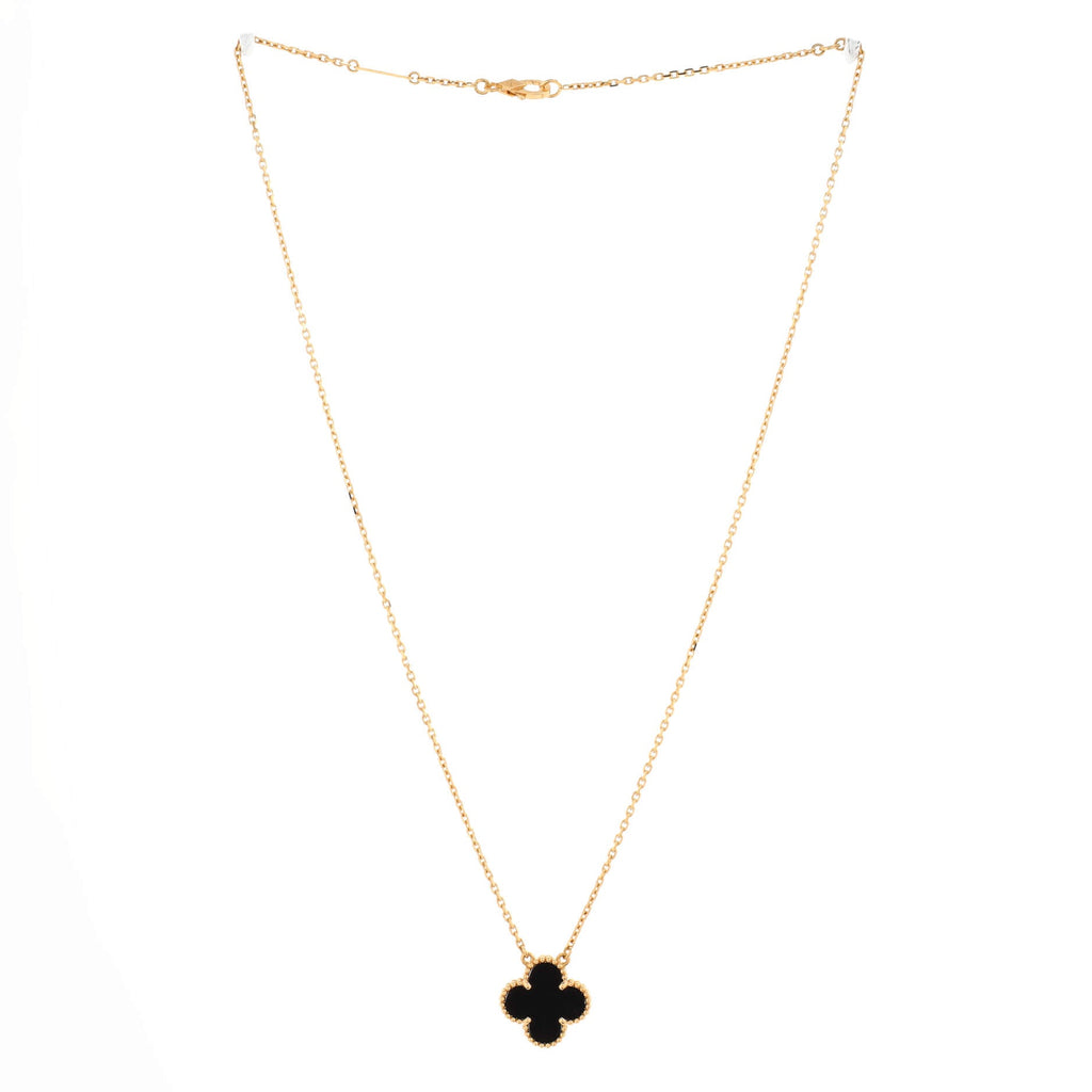 Vintage Alhambra Pendant Necklace 18K Yellow Gold and Onyx