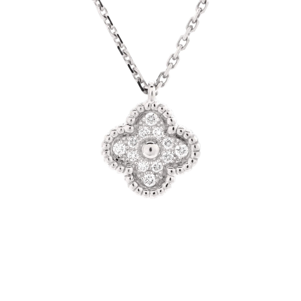 Sweet Alhambra Pendant Necklace 18K White Gold with Diamonds