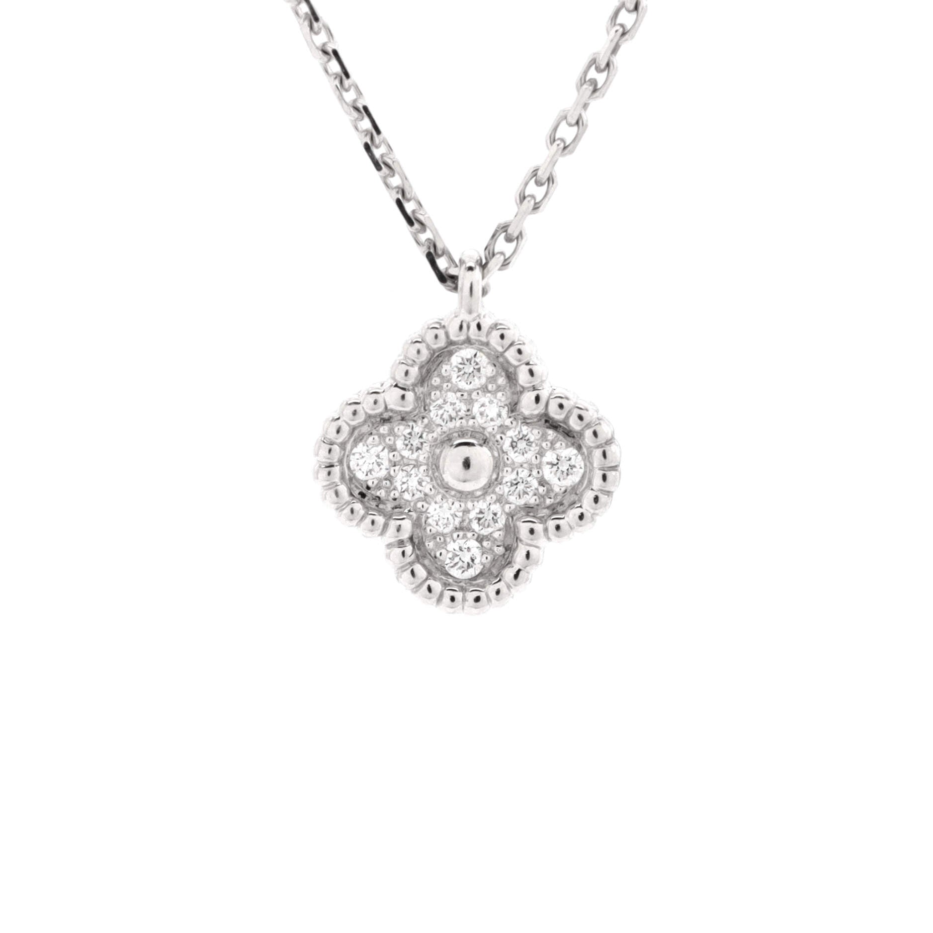 Sweet Alhambra Pendant Necklace 18K White Gold with Diamonds