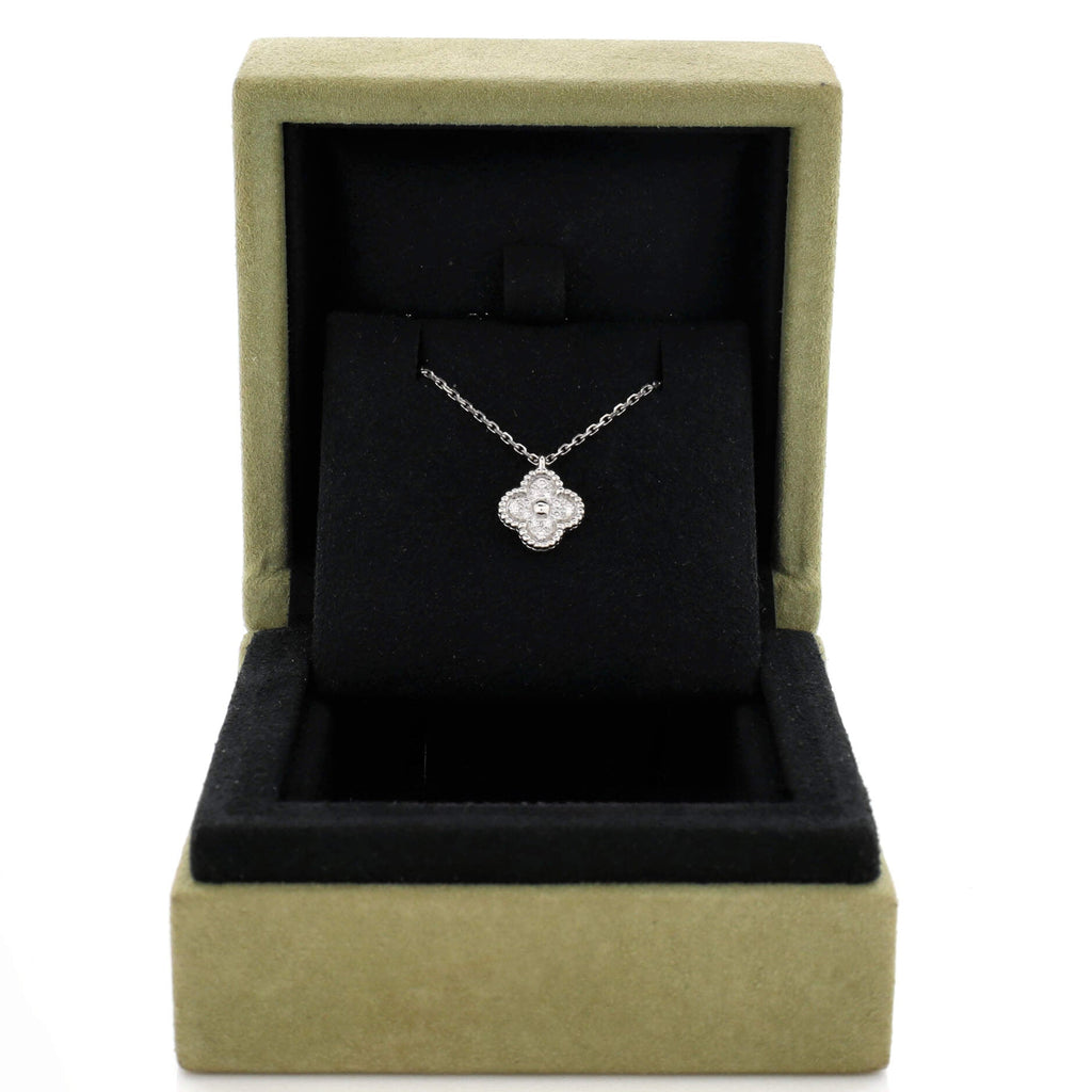 Sweet Alhambra Pendant Necklace 18K White Gold with Diamonds