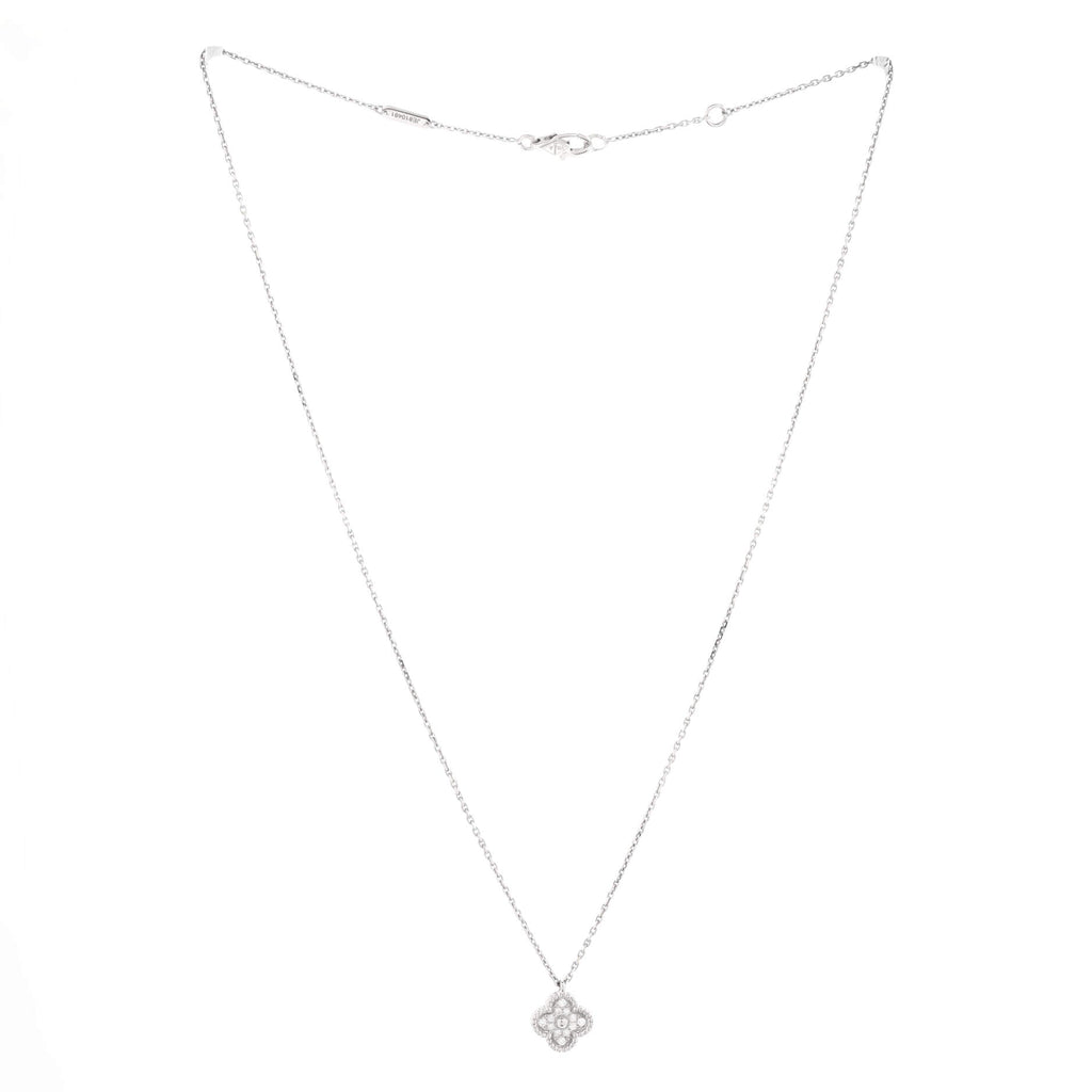 Sweet Alhambra Pendant Necklace 18K White Gold with Diamonds
