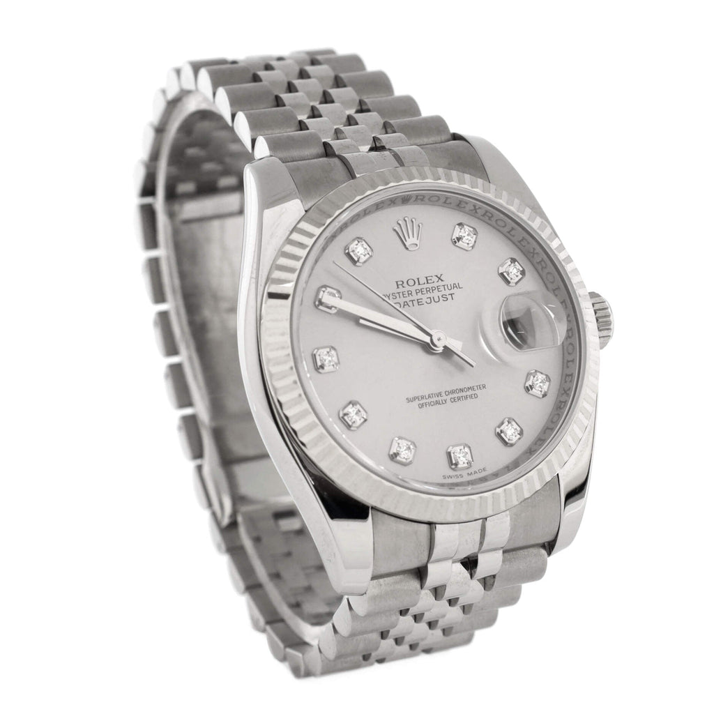 Oyster Perpetual Datejust Automatic Watch Stainless Steel and White Gold with Diamond Markers 36