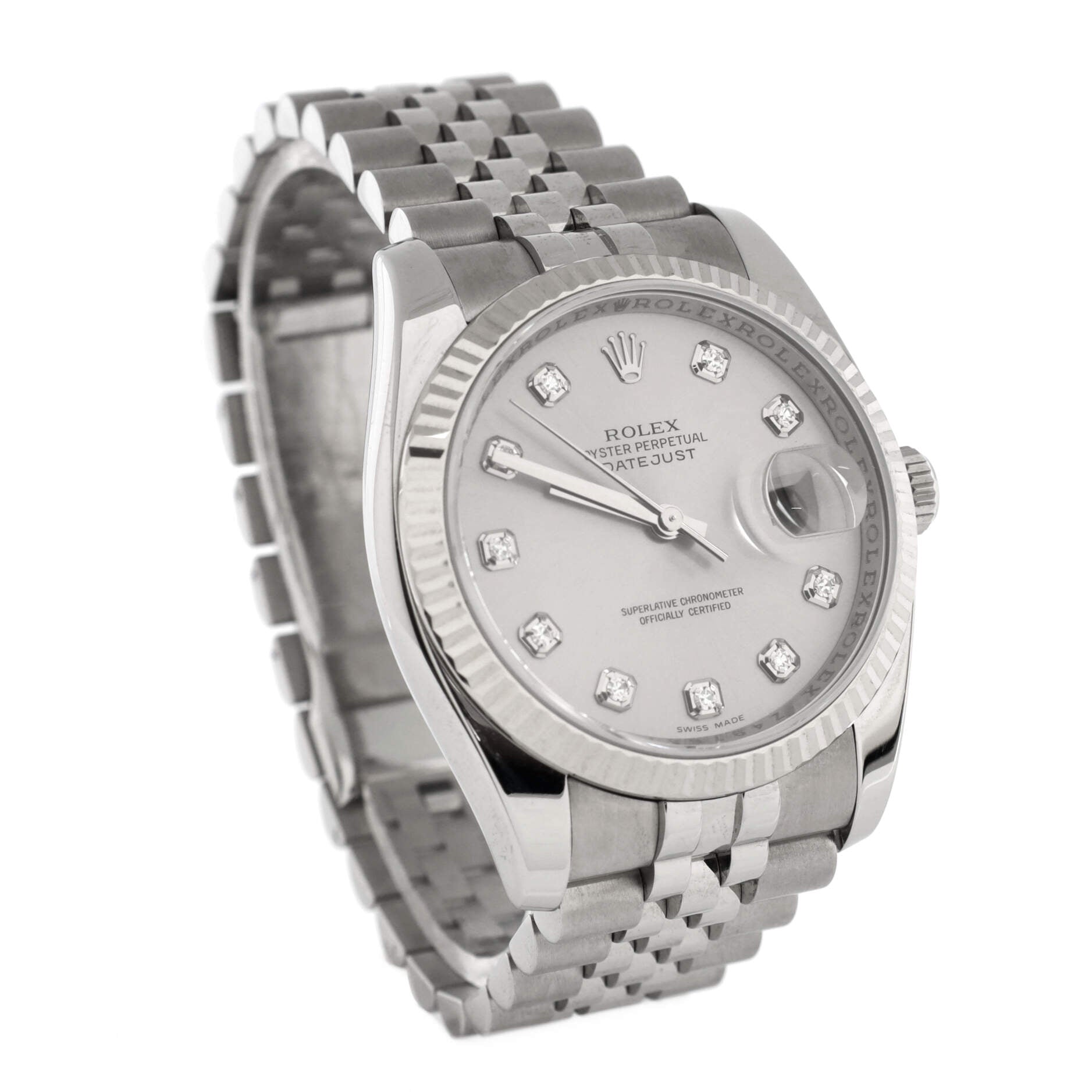 Oyster Perpetual Datejust Automatic Watch Stainless Steel and White Gold with Diamond Markers 36
