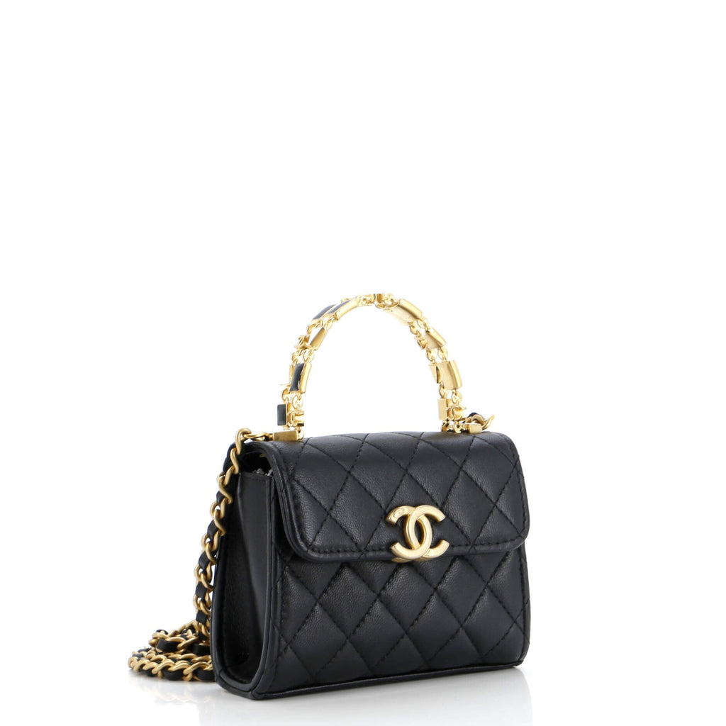 Coco Enamel Top Handle Flap Clutch with Chain Quilted Lambskin