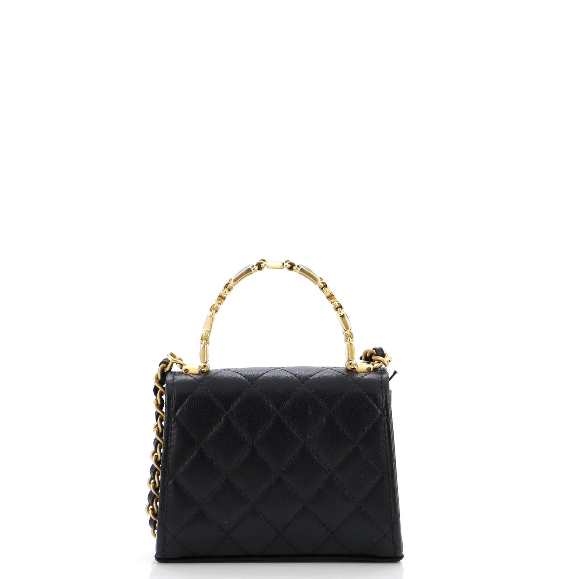 Coco Enamel Top Handle Flap Clutch with Chain Quilted Lambskin