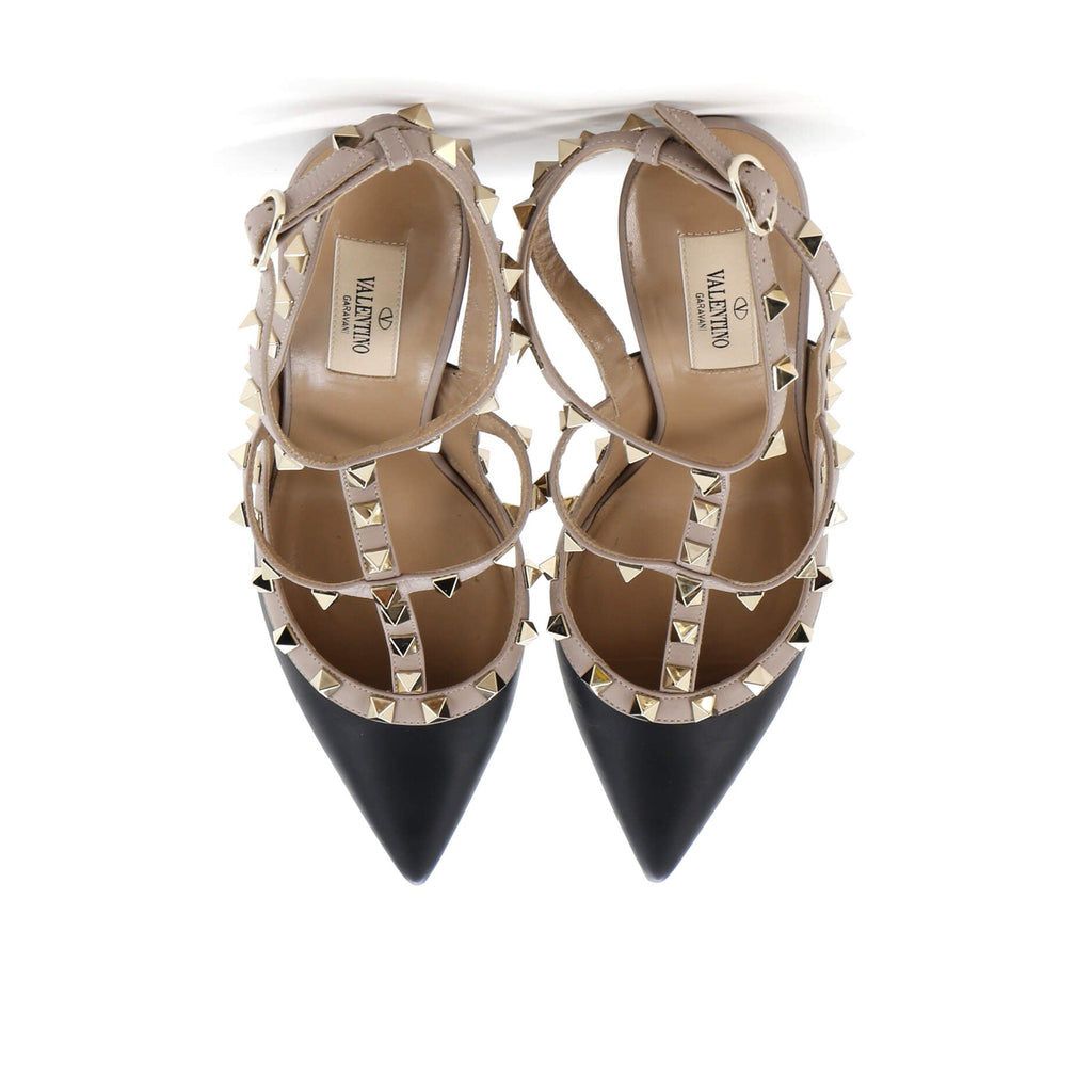 Women's Rockstud Ankle Strap Pumps Leather 100