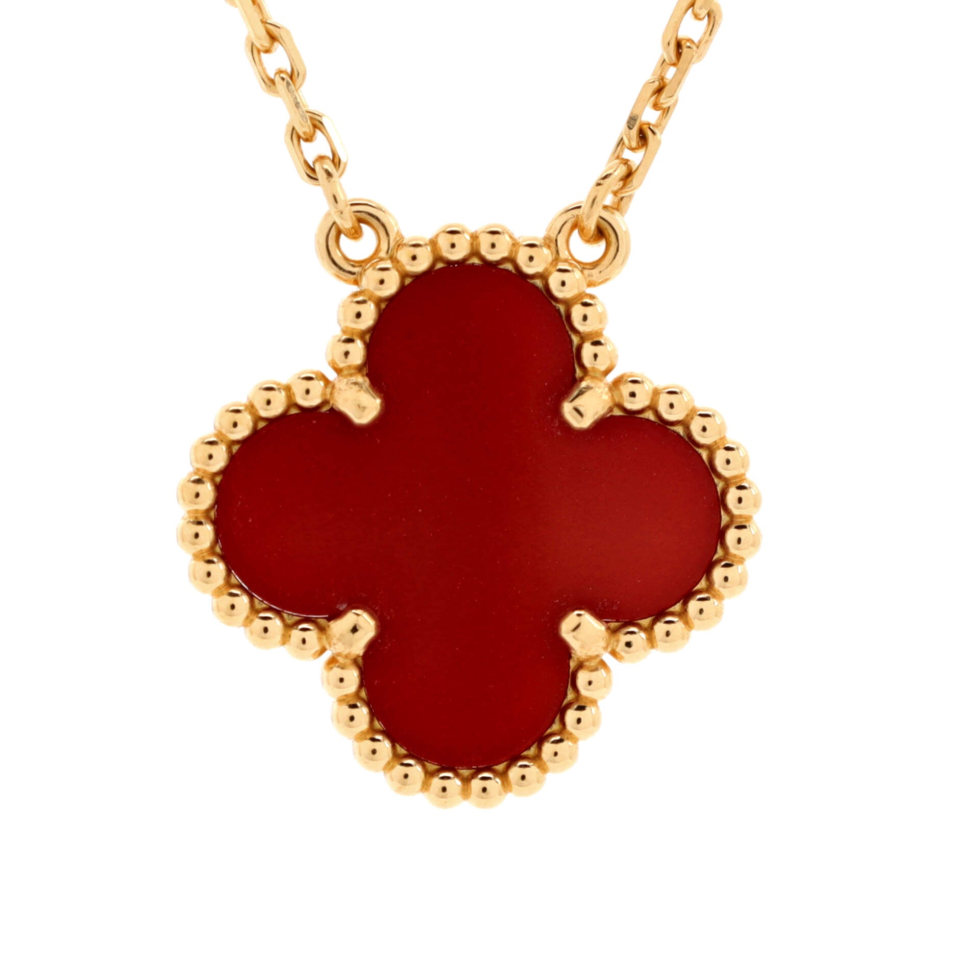 Vintage Alhambra Pendant Necklace 18K Yellow Gold and Carnelian