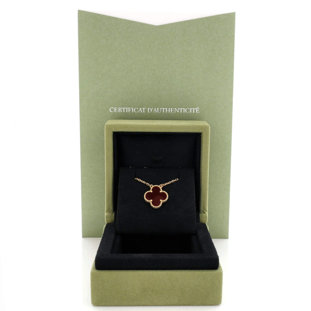 Vintage Alhambra Pendant Necklace 18K Yellow Gold and Carnelian