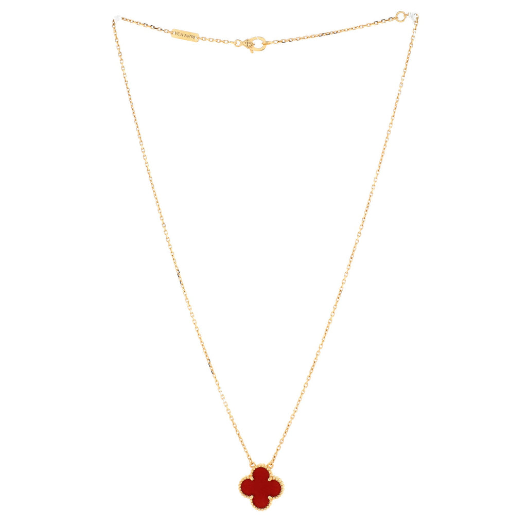 Vintage Alhambra Pendant Necklace 18K Yellow Gold and Carnelian