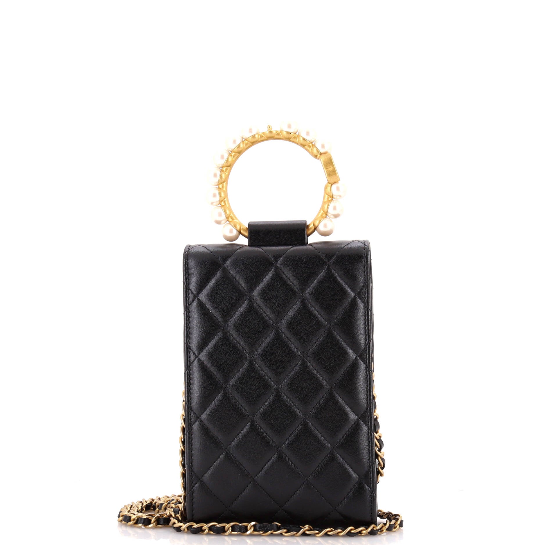 Pearl Crown Phone Holder with Chain Quilted Lambskin