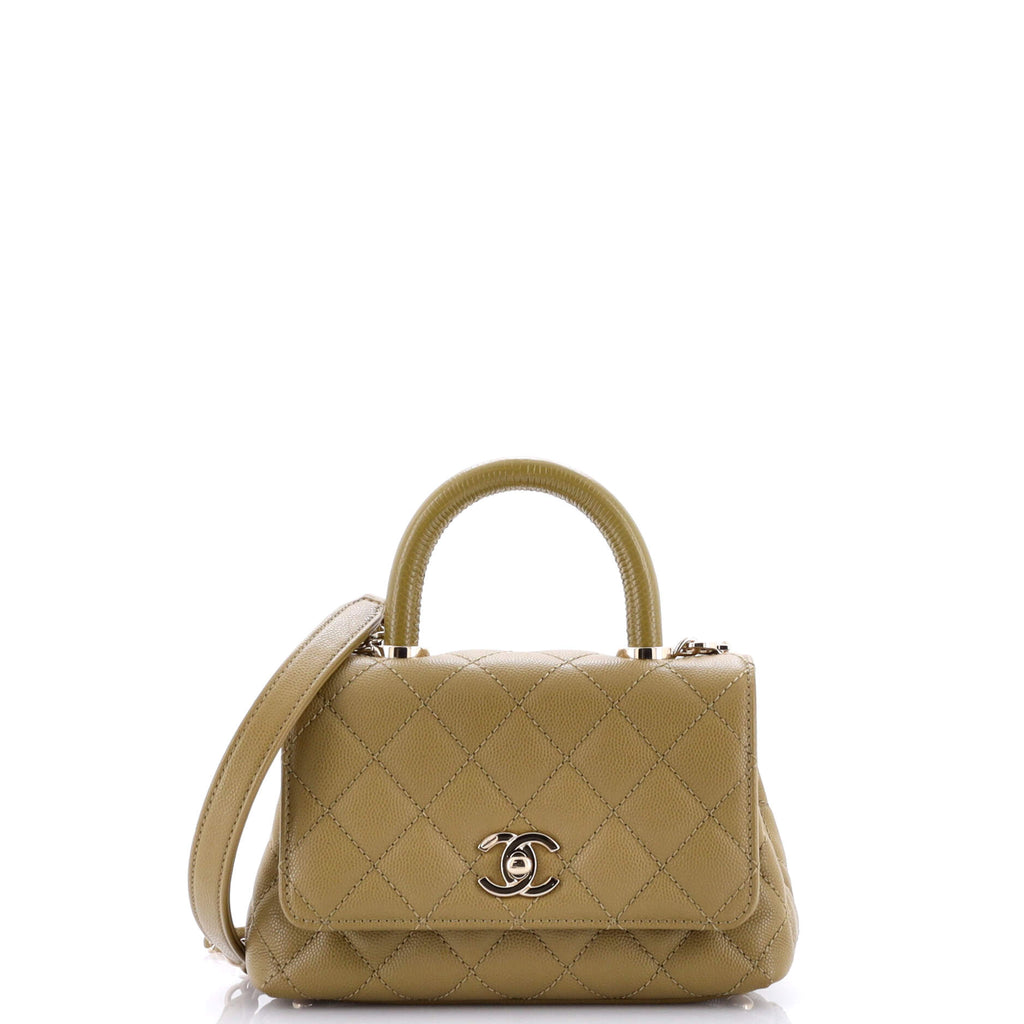 Coco Top Handle Bag Quilted Caviar with Lizard Embossed Handle Extra Mini