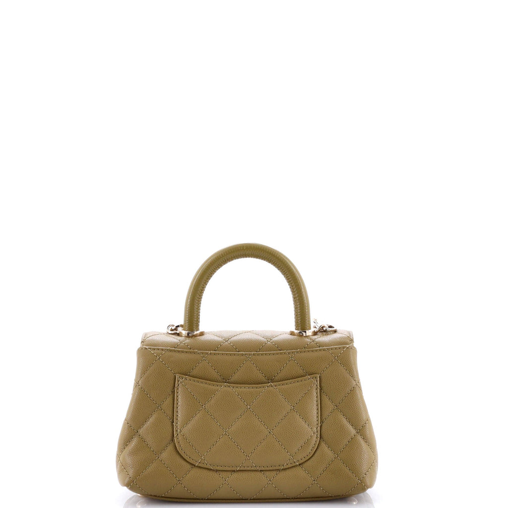 Coco Top Handle Bag Quilted Caviar with Lizard Embossed Handle Extra Mini