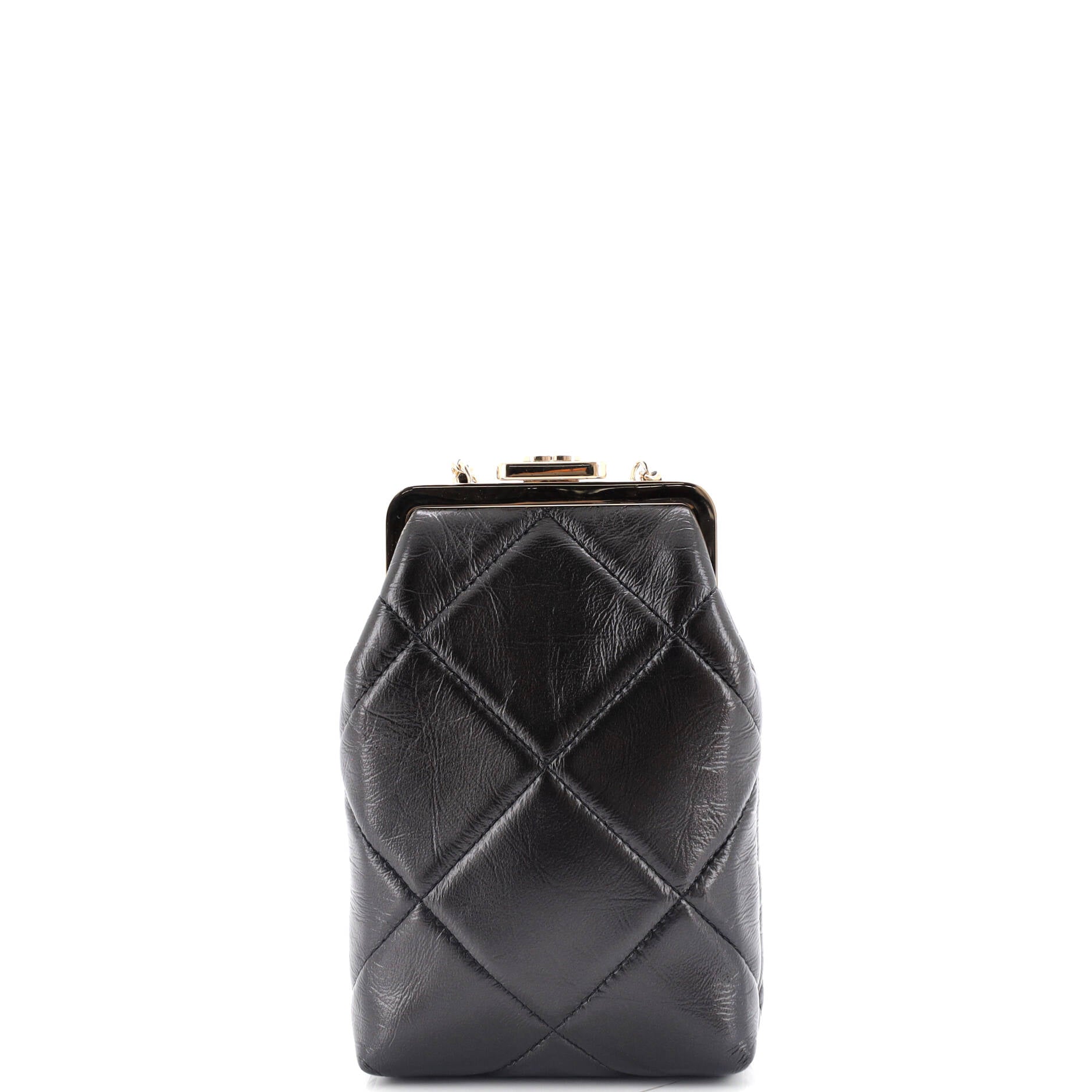 CC Kisslock Frame Clutch with Chain Quilted Lambskin Small