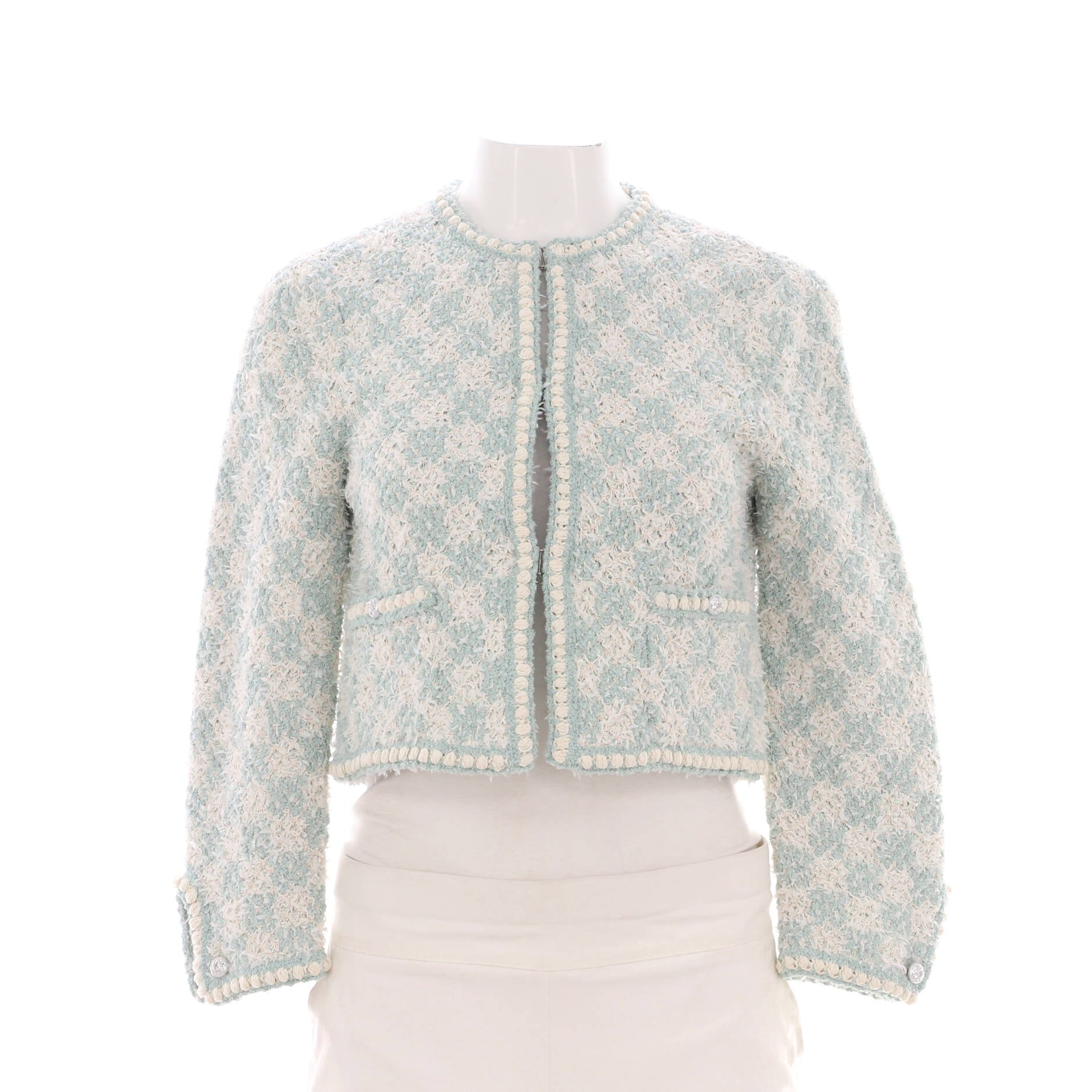 Women's Collarless Two Pocket Jacket Tweed