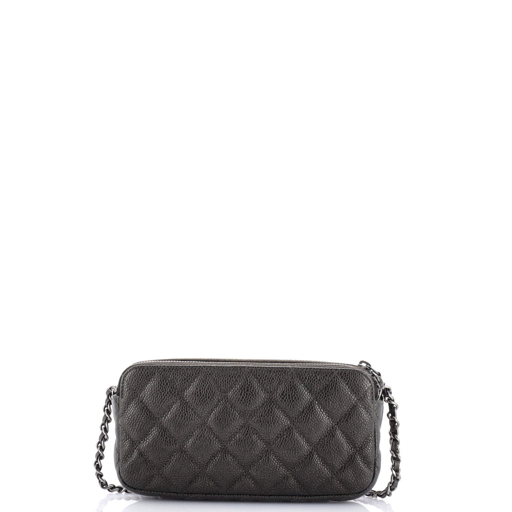 Double Zip Clutch with Chain Quilted Iridescent Caviar
