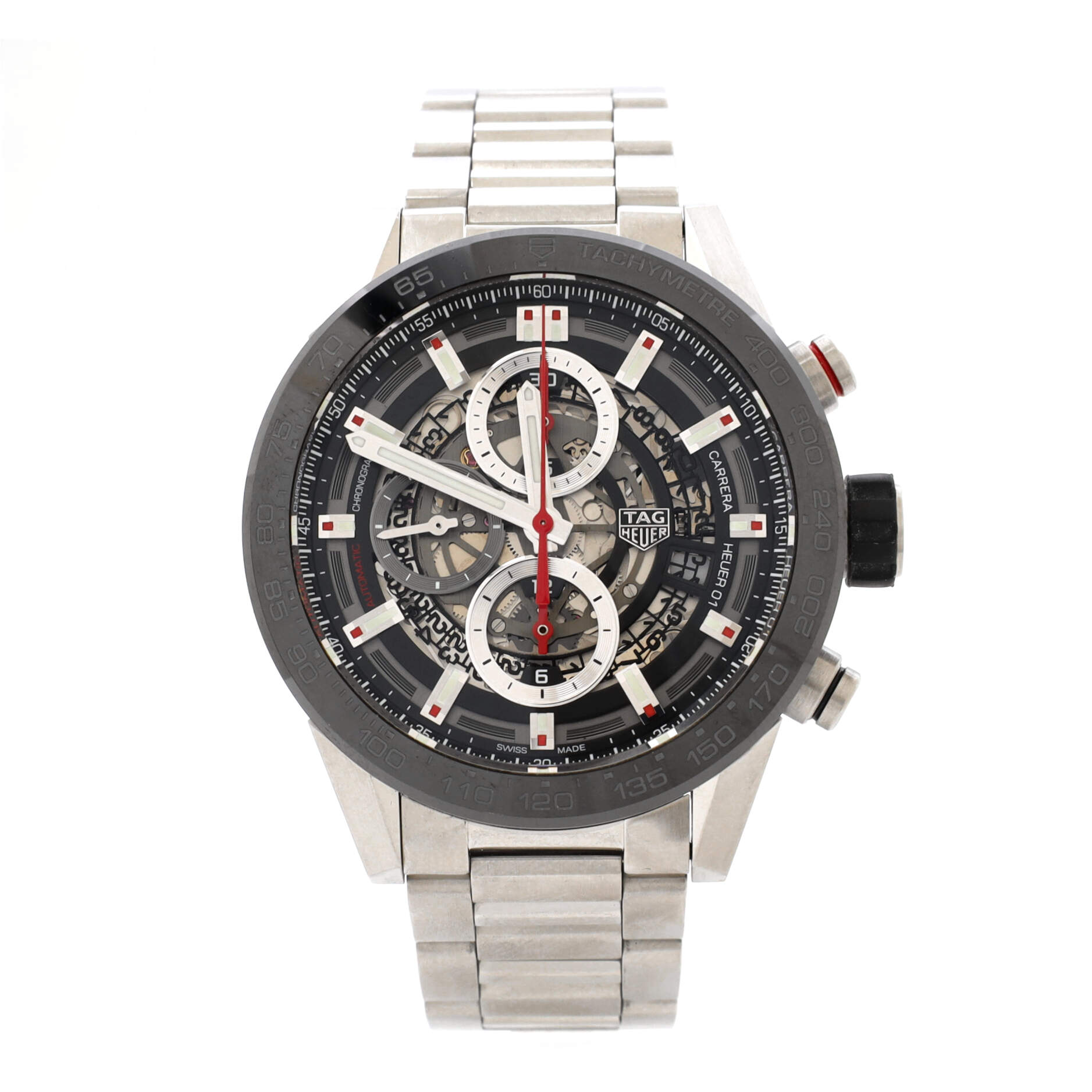 Carrera Calibre Heuer 01 Skeleton Chronograph Automatic Watch Stainless Steel and Ceramic 43