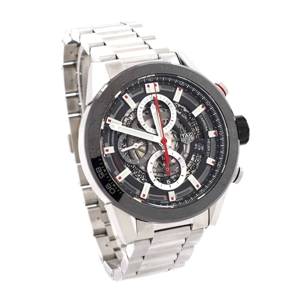 Carrera Calibre Heuer 01 Skeleton Chronograph Automatic Watch Stainless Steel and Ceramic 43