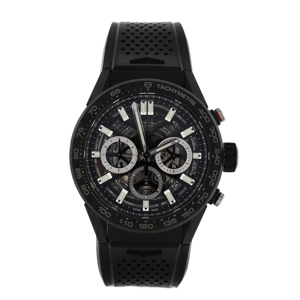 Carrera Calibre Heuer 02 Skeleton Chronograph Automatic Watch Carbon and Rubber 45