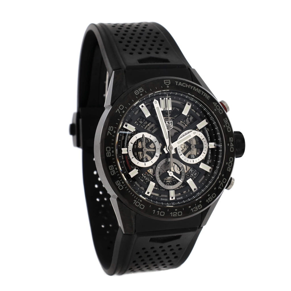 Carrera Calibre Heuer 02 Skeleton Chronograph Automatic Watch Carbon and Rubber 45