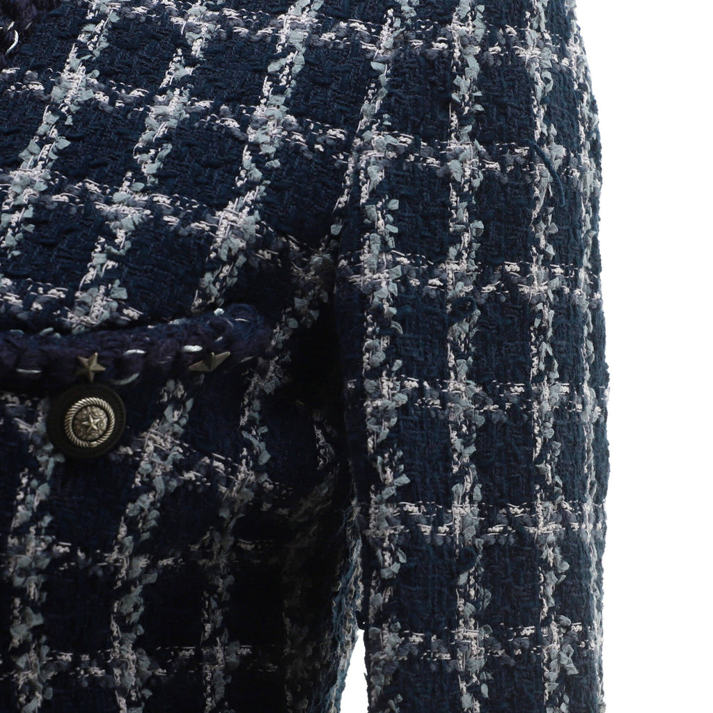Women's Embellished Button Four Pocket Blazer Tweed